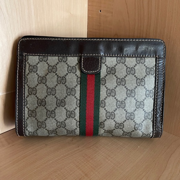 GUCCI Web Ophidia GG Monogram Coated Canvas Signature Vintage 1980s Clutch GOOD - Picture 2 of 11